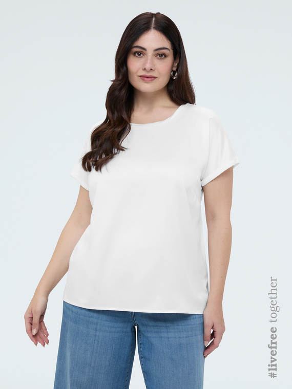 T-shirt bimaterica con scollo tondo