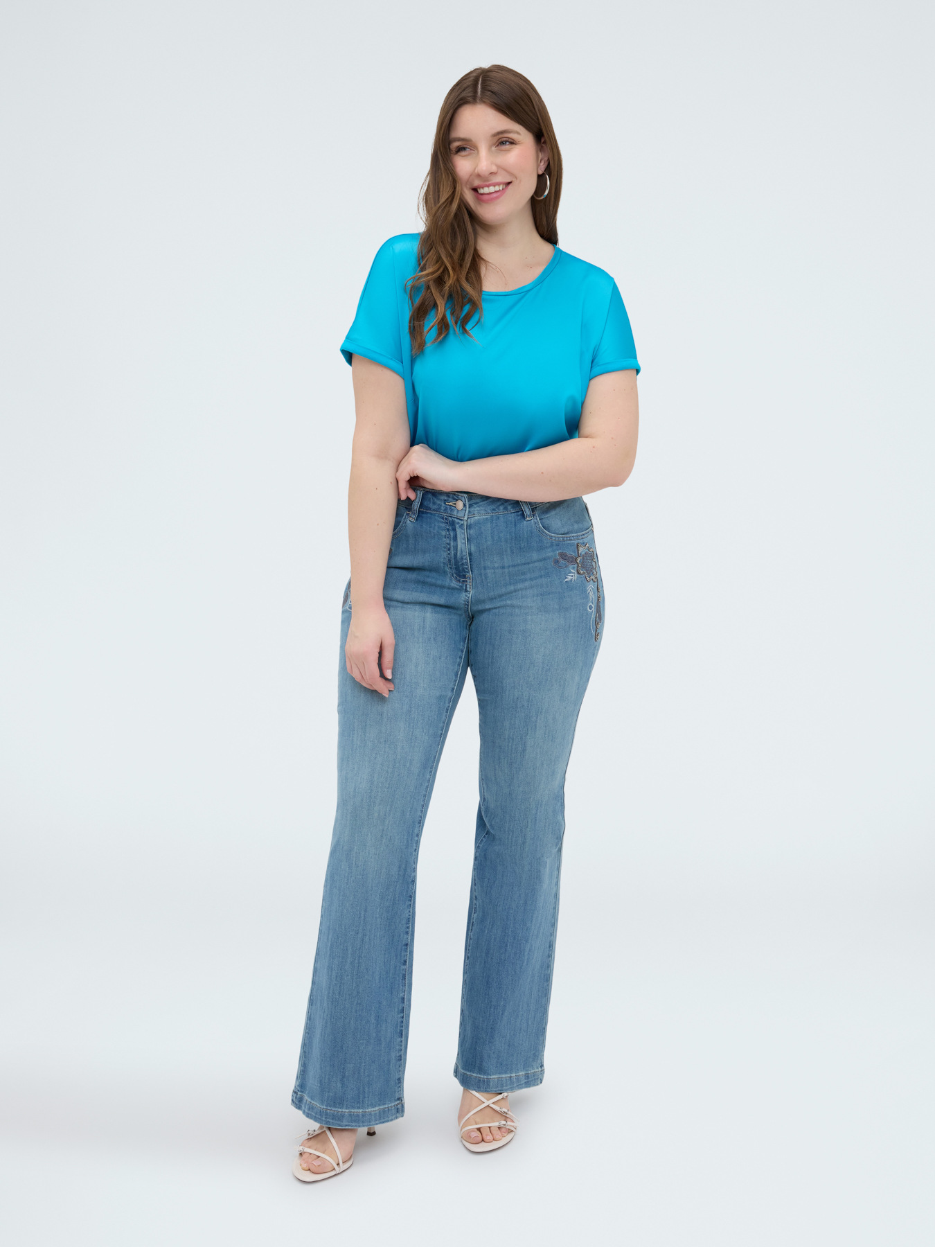 Bi-material t-shirt with round neckline image number 0