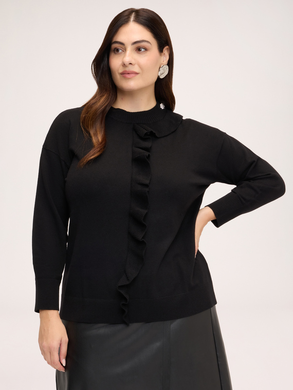 Round-neck sweater with ruffle