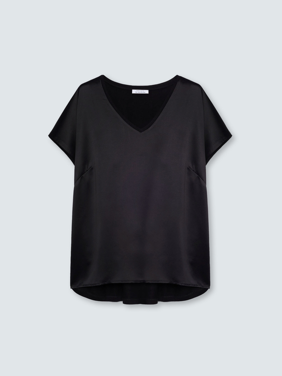 Two-material V-neck T-shirt