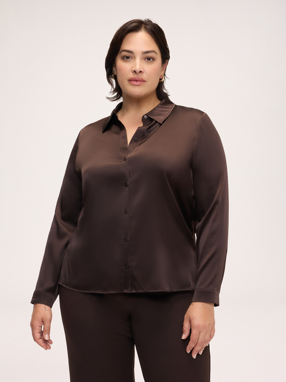 Stretch silk shirt with classic collar