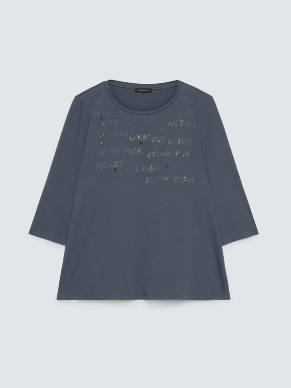 T-shirt in cotone con lettering in strass