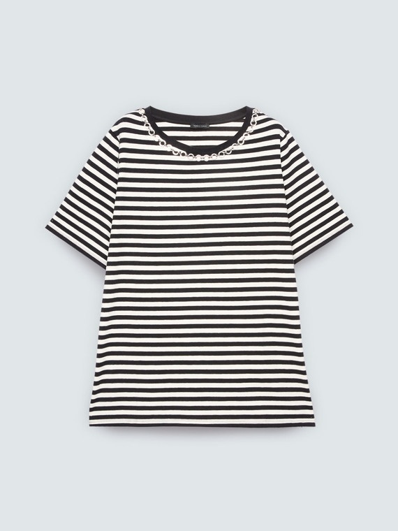 Striped cotton t-shirt with appliqu&eacute;s