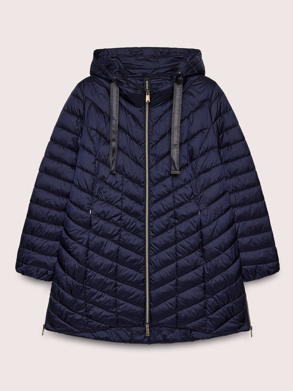 Leichte lange Daunenjacke mit Chevron-Steppung