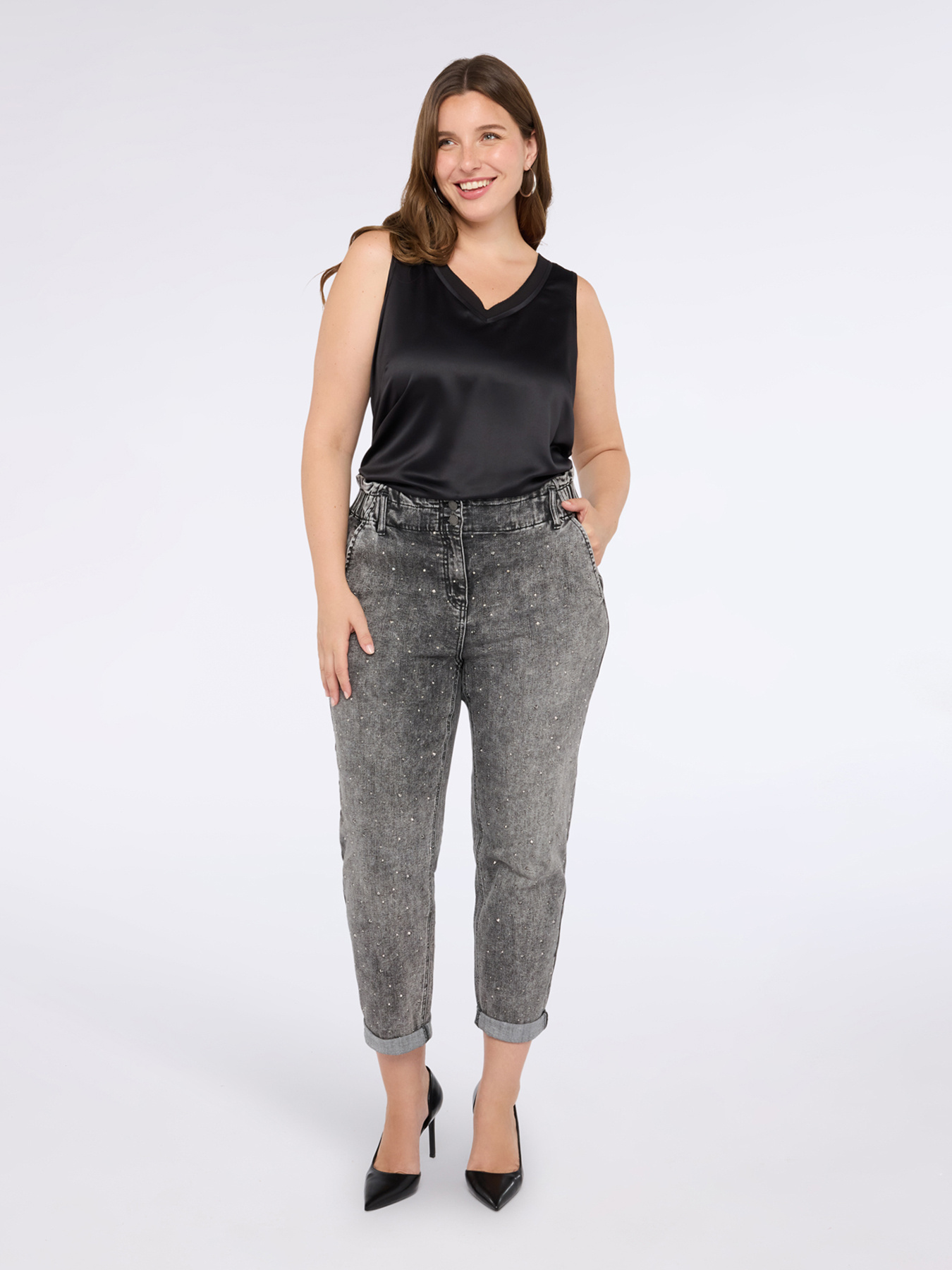 Two-material top with V-neck image number 0