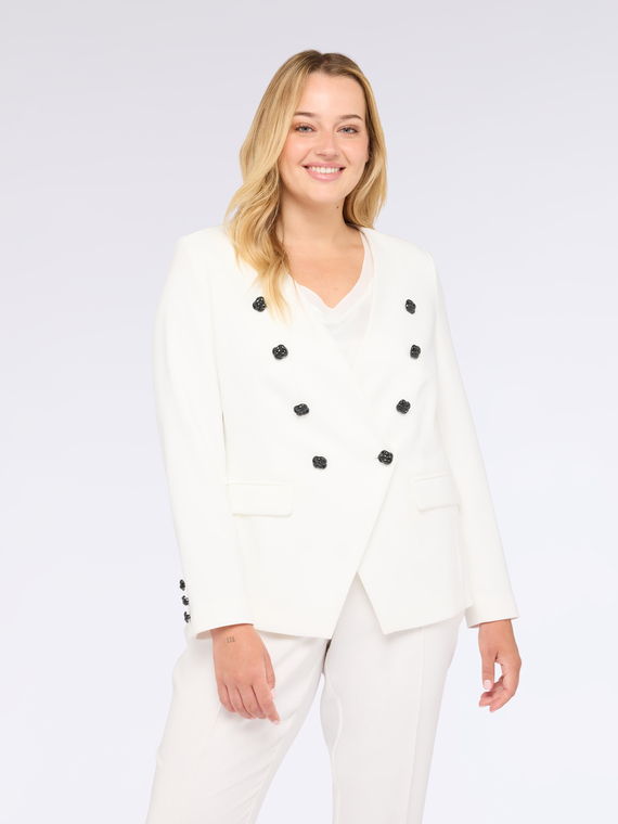 Fiorella Rubino - Blazer corto con bottoni gioiello extra luminosi Donna, Bianco Taglia: 43 (52 IT)