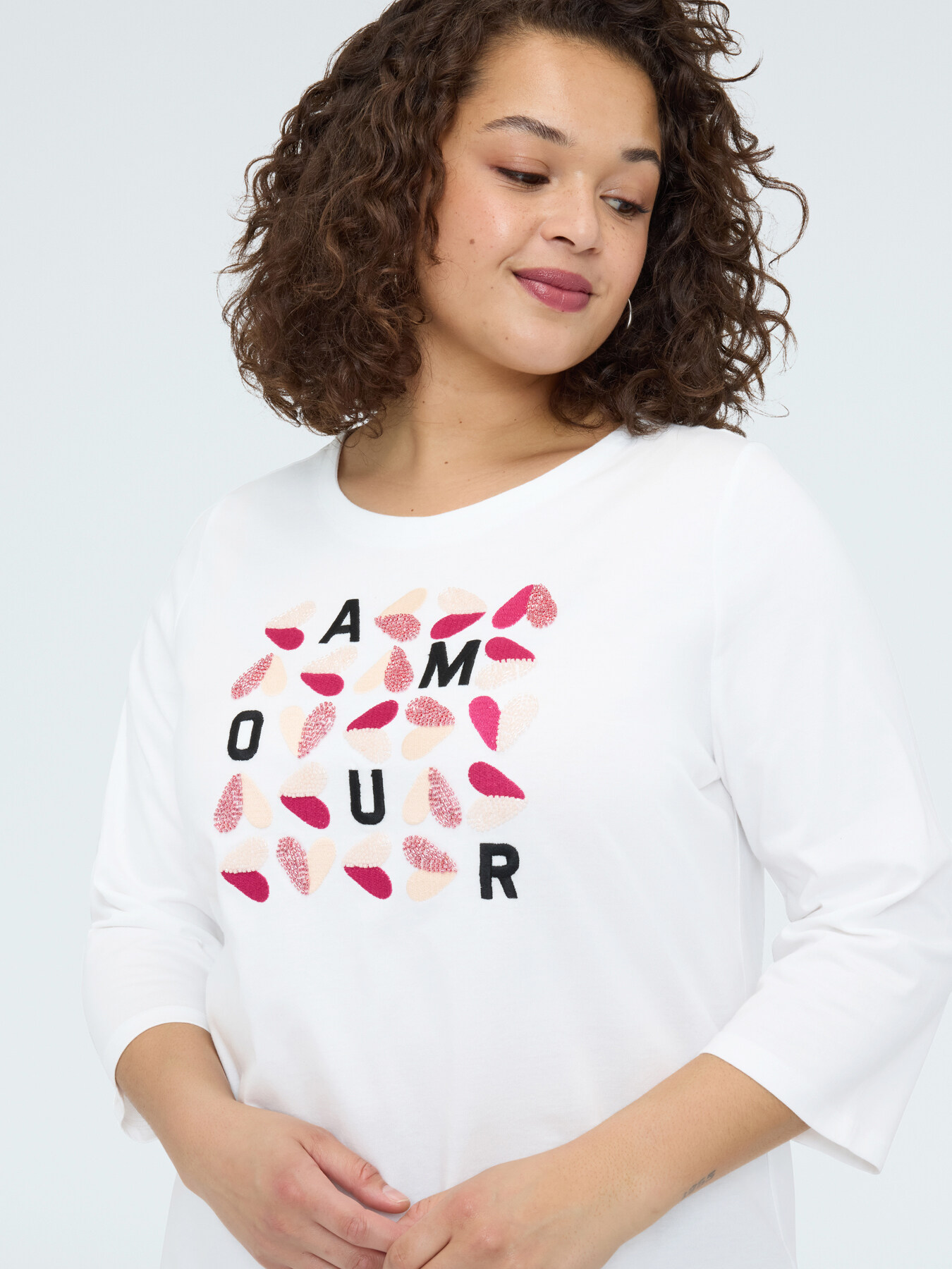Cotton t-shirt with AMOUR print image number 3