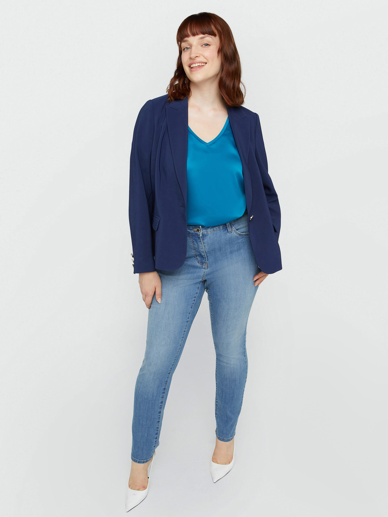 T-shirt bimaterica con scollo a V image number 4