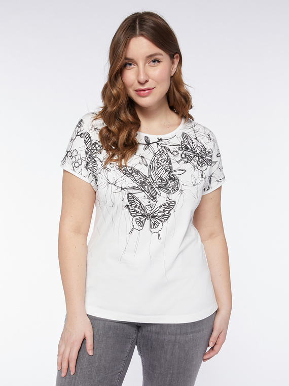 Fiorella Rubino - T-shirt con farfalle Donna, Bianco Taglia: S (48-50 IT)