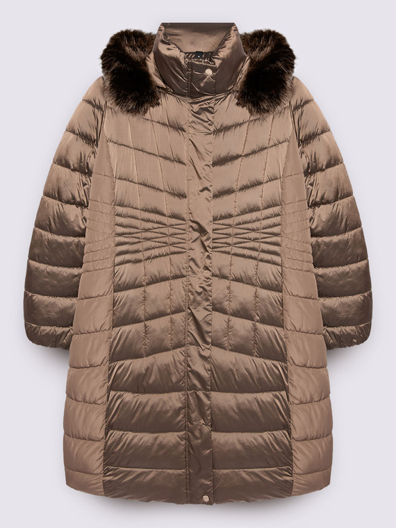 Long bi-material down jacket
