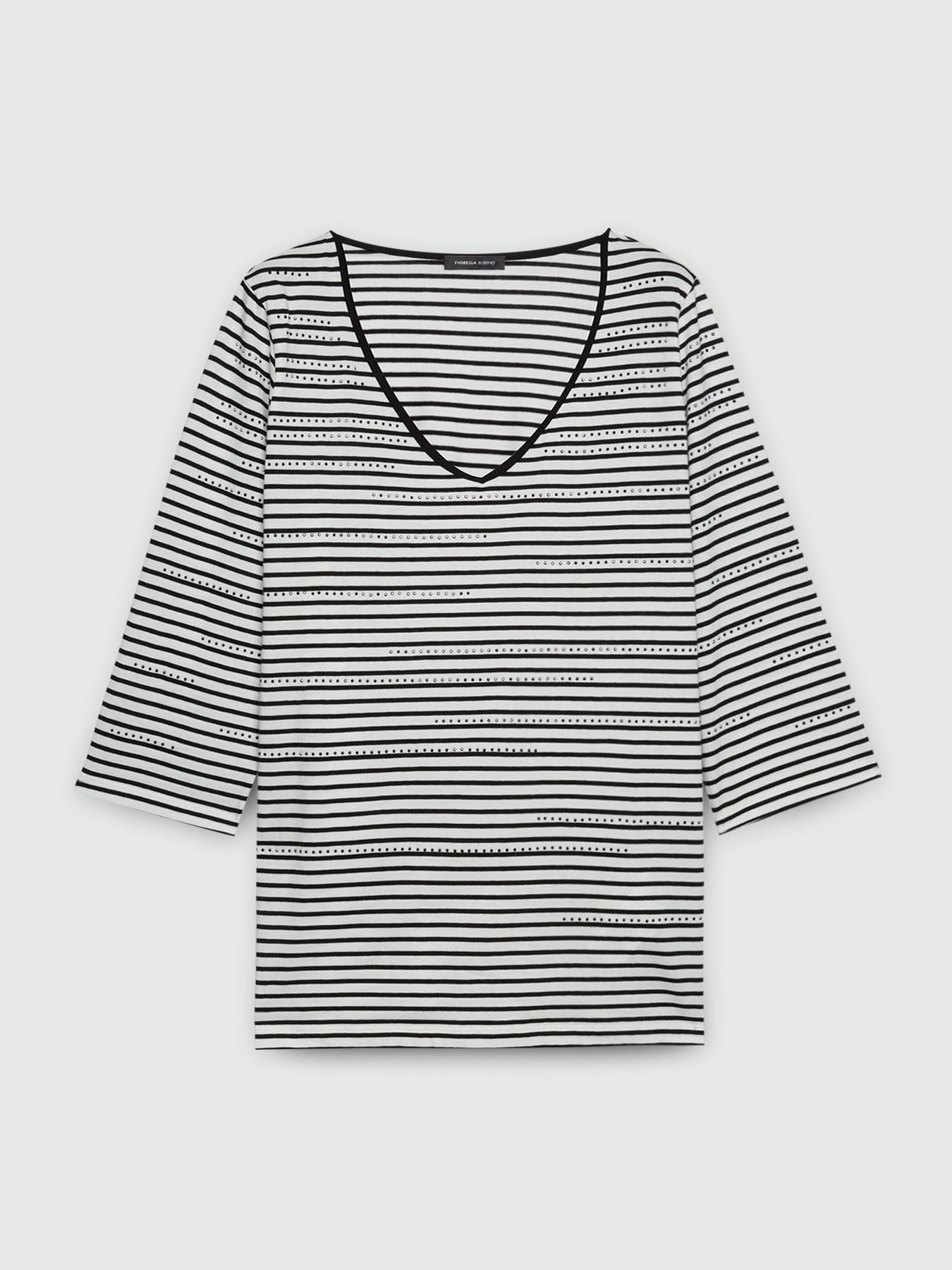 T-shirt a righe con strass image number 4