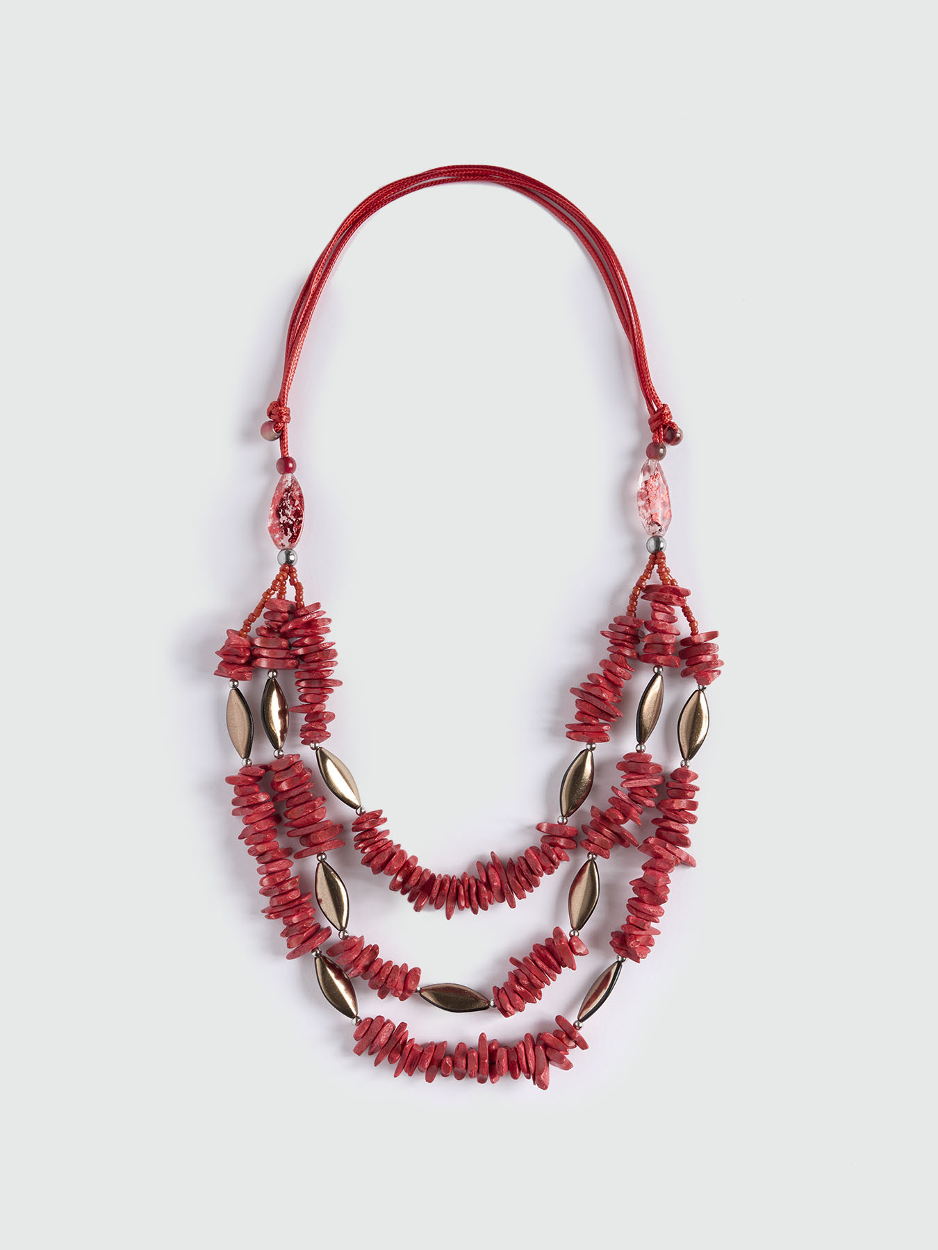 Collar de varias cadenas con piedras rojas image number 1