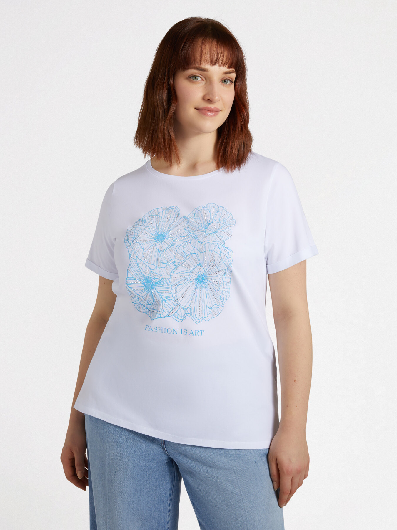 T-shirt con stampa floreale e borchie image number 0