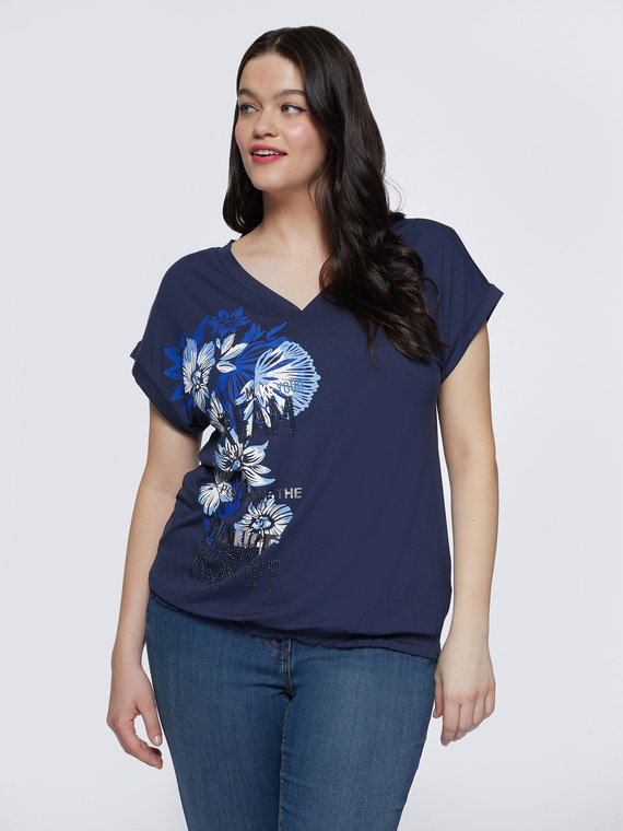 Fiorella Rubino - T-shirt con stampa floreale Donna, Blu Taglia: S (48-50 IT)