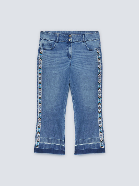 Kick flare jeans with rhinestone trims