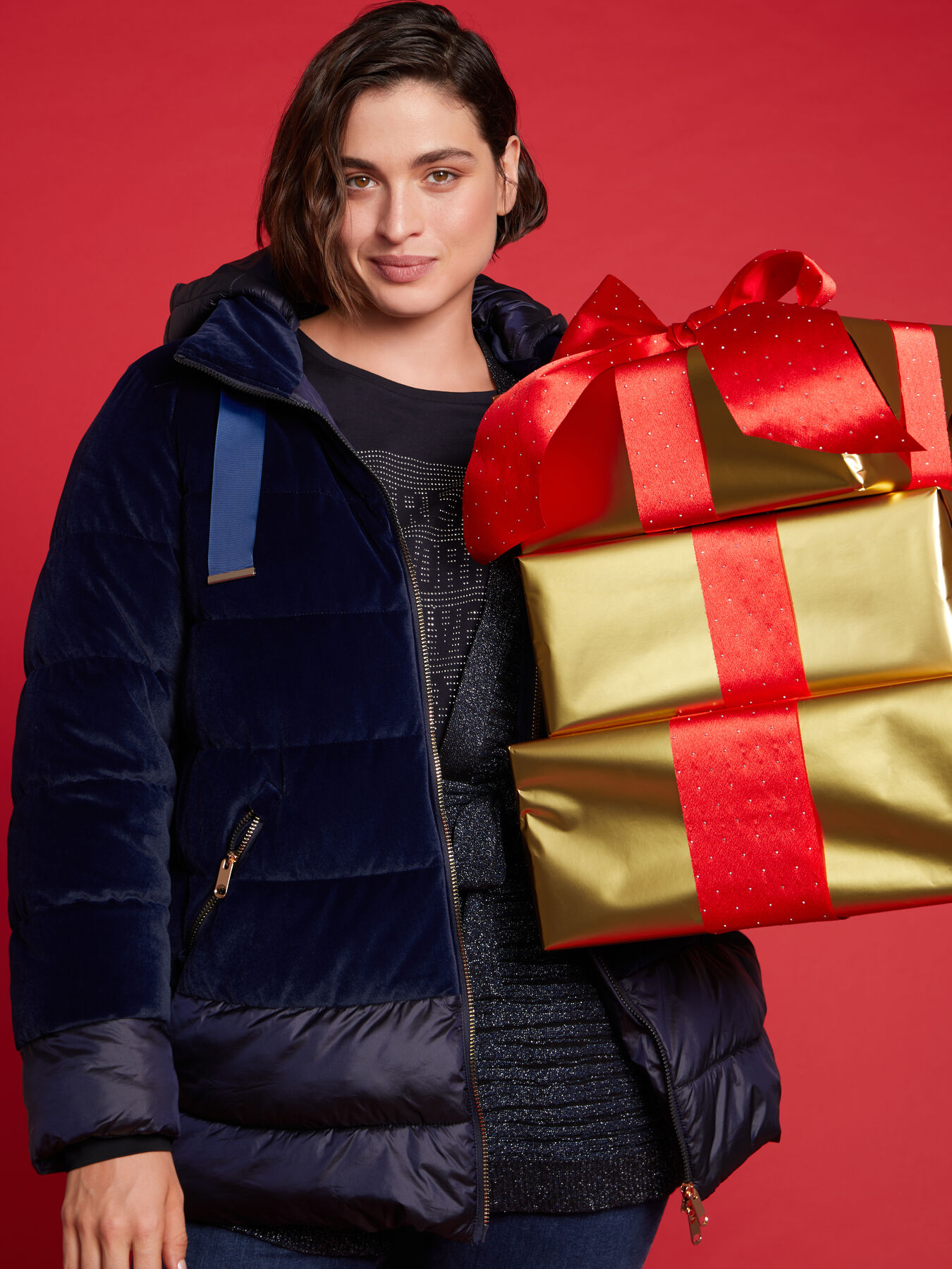 Velvet and nylon down jacket image number 1