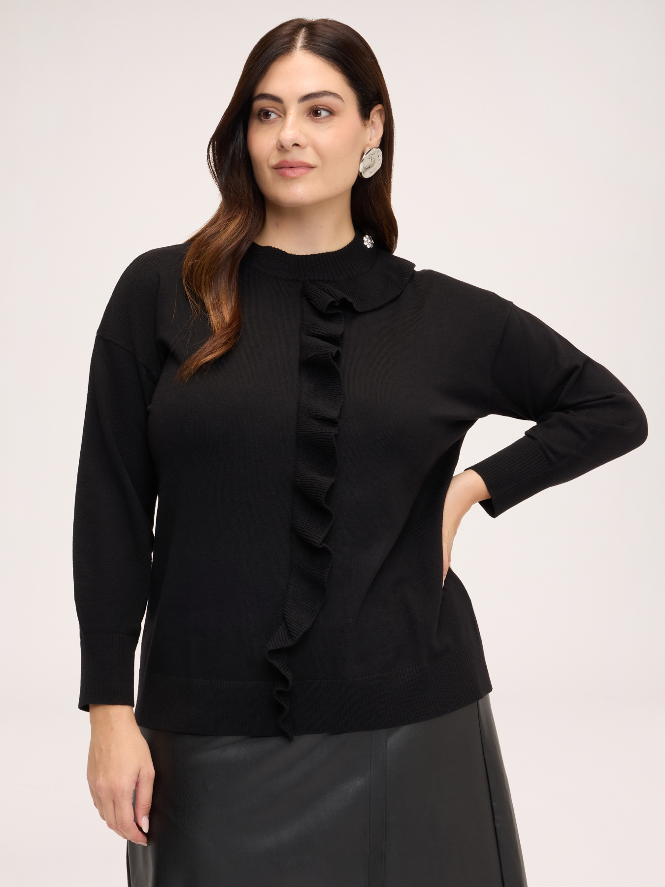 Round-neck sweater with ruffle image number 0