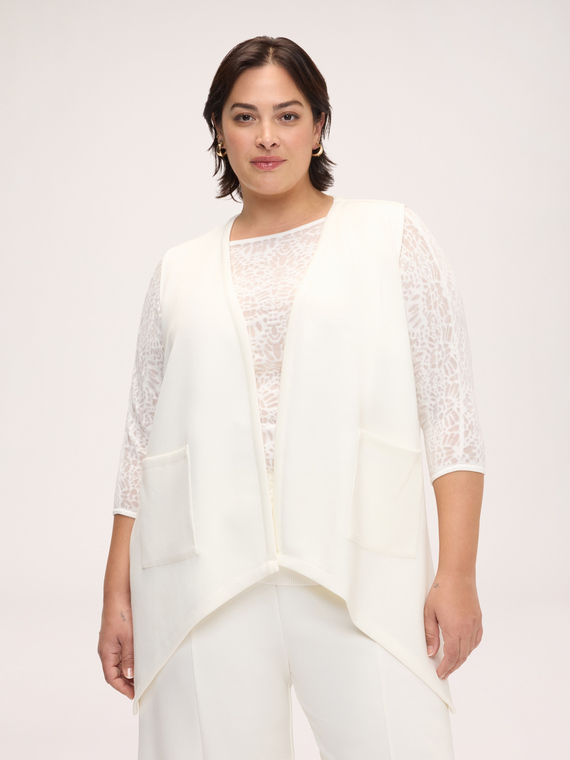 Stretch fabric vest with asymmetric hem