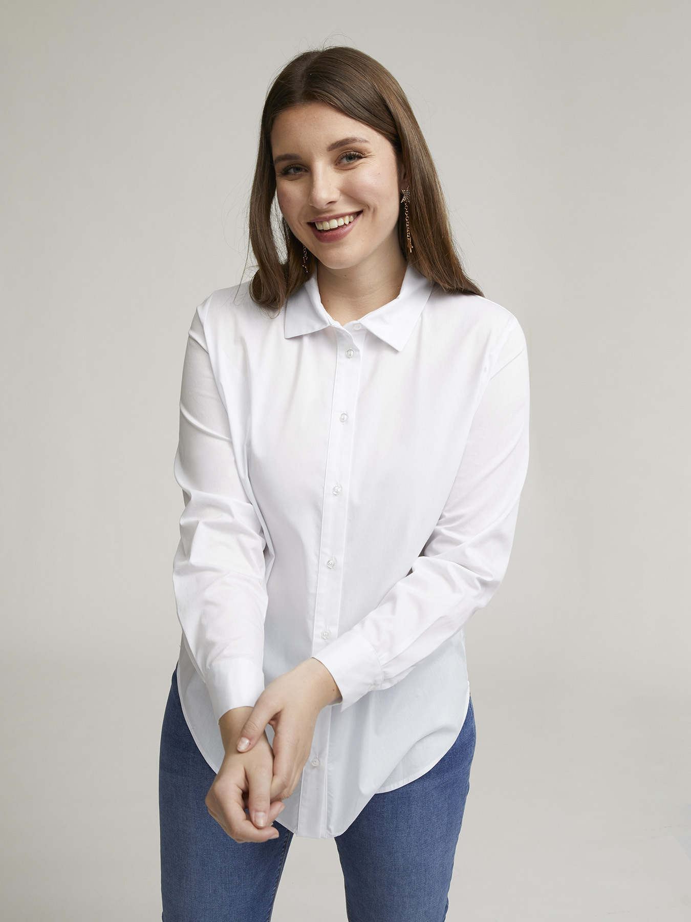 Einfarbig wei&szlig;e Hemdbluse image number 1