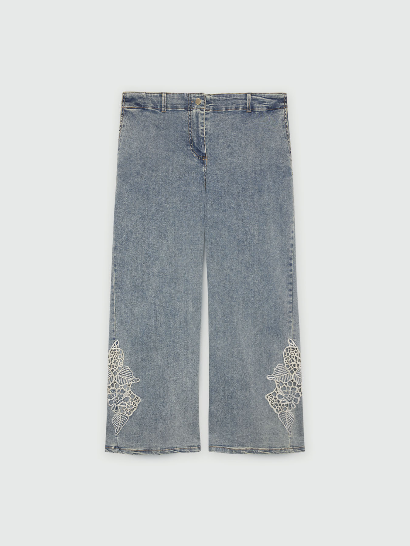 Jeans cropped con macram&egrave; al fondo image number 4