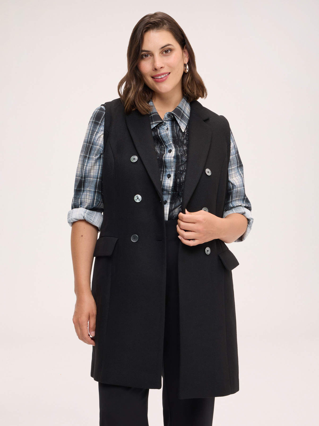 Manteau en laine m&eacute;lang&eacute;e avec manches en tissu enduit image number 4