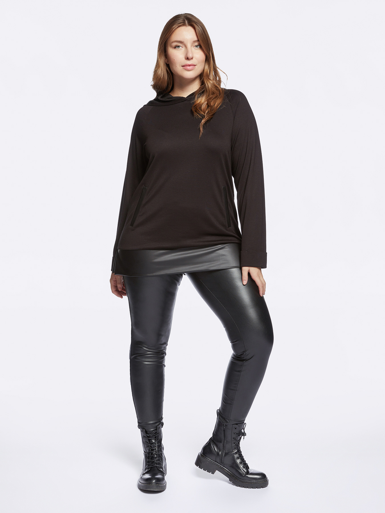 Felpa con bordi in tessuto spalmato image number 0