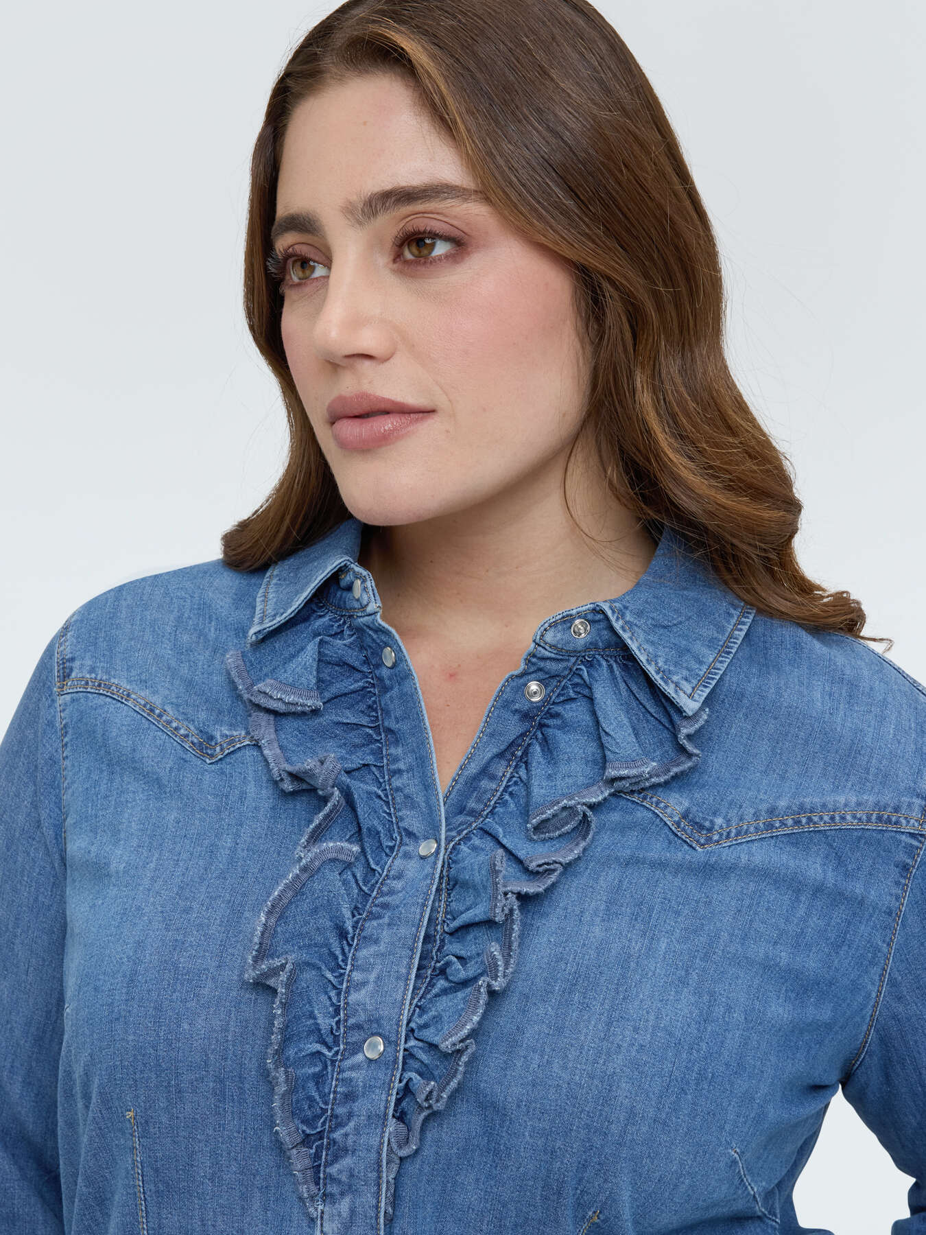 Denim shirt with ruffles image number 2