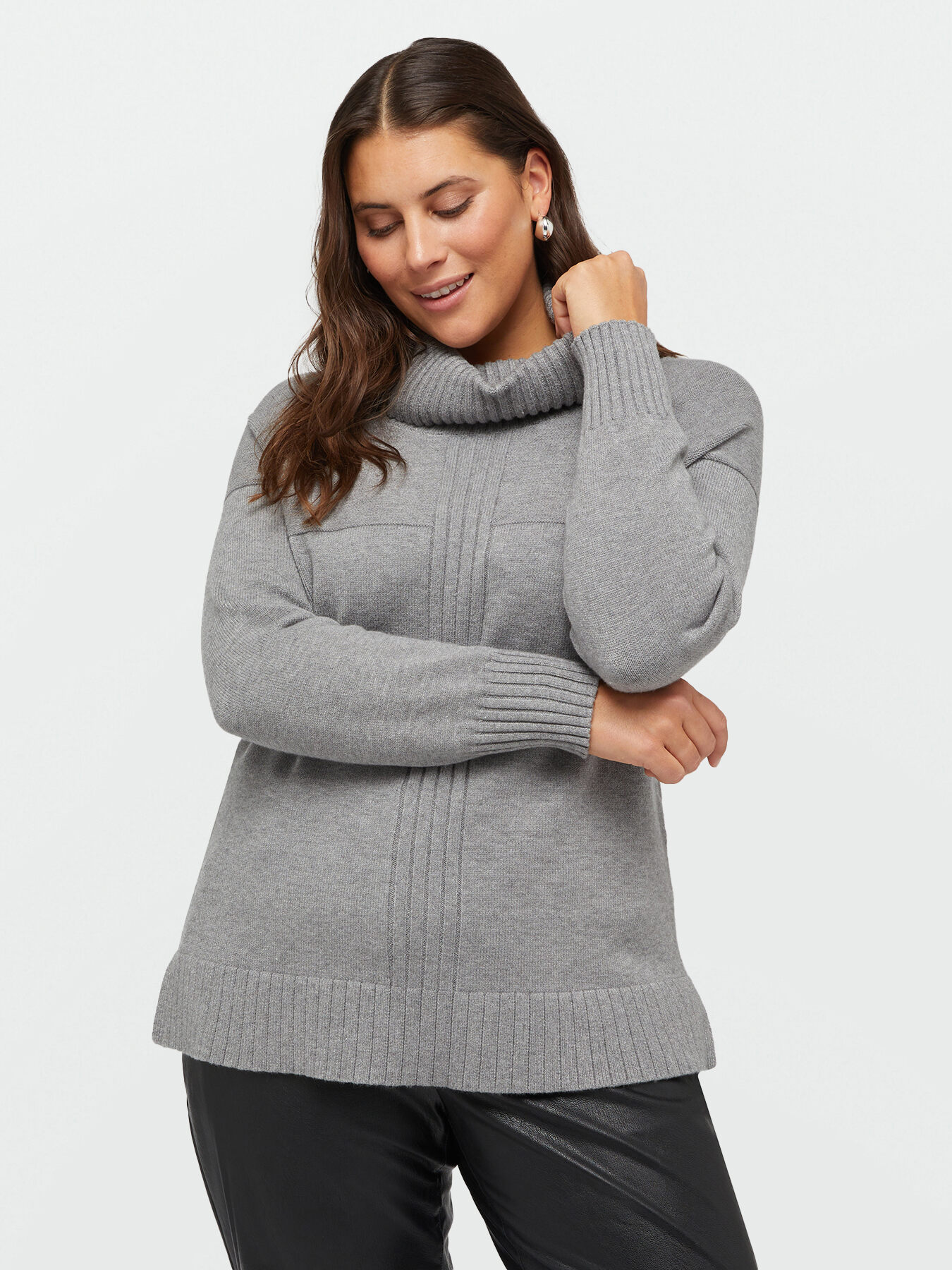 Cowl neck sweater and ribbed trims image number 2