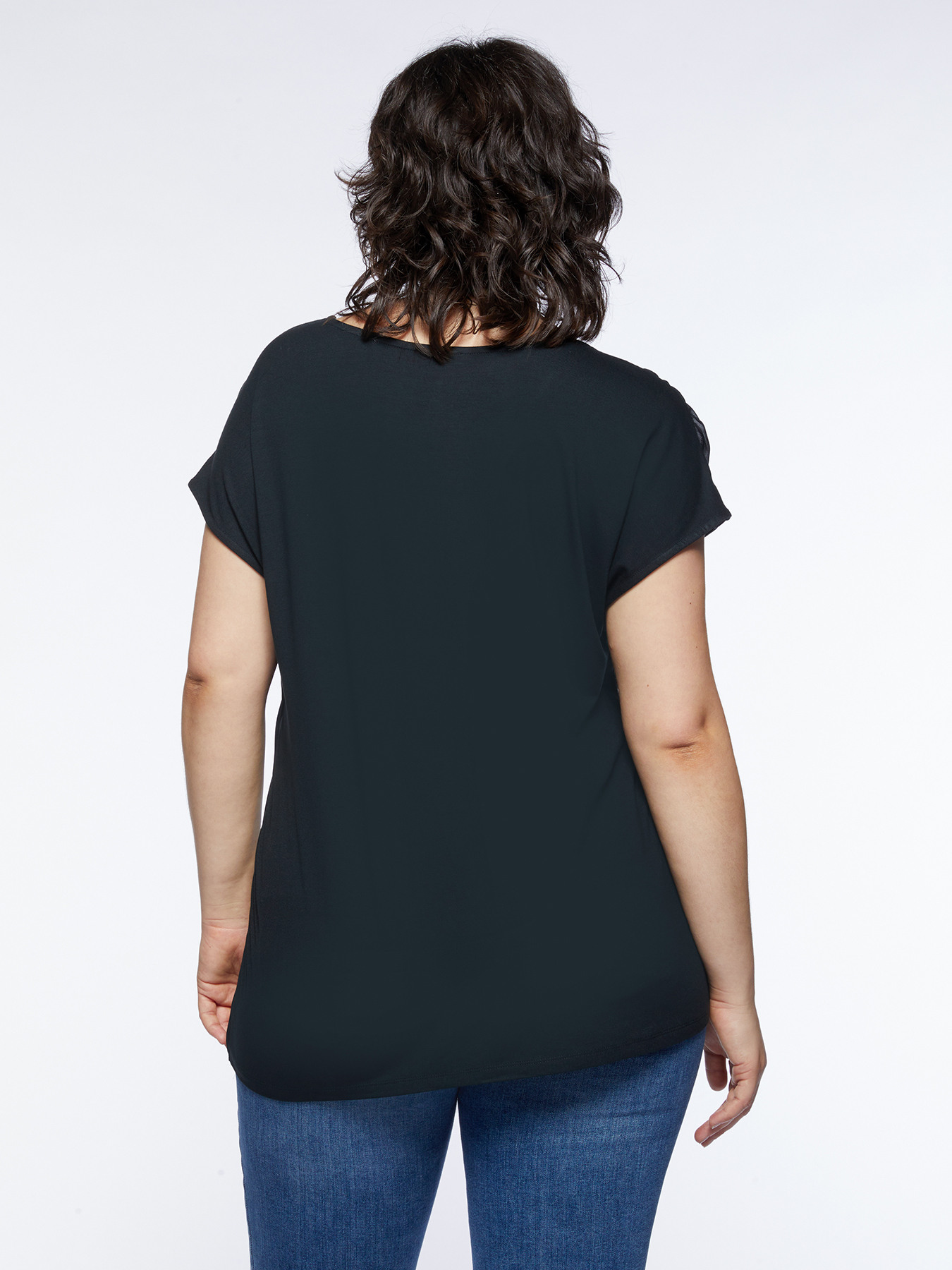 Camiseta en dos tejidos con fruncidos image number 1