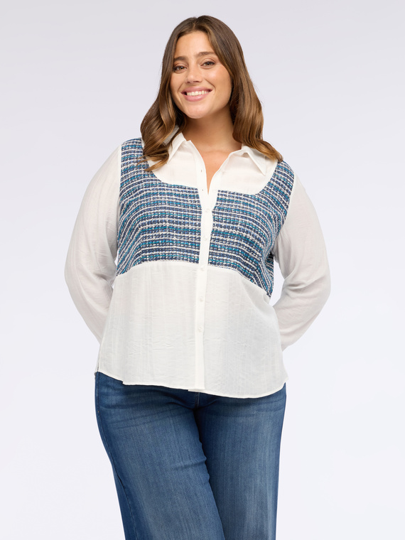 Camicia in mussola con inserto bouclé