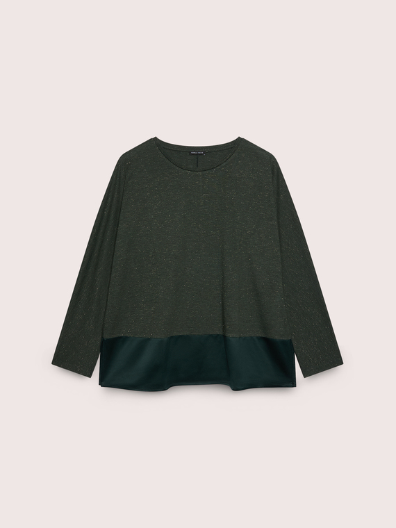T-shirt bimaterica in jersey lurex