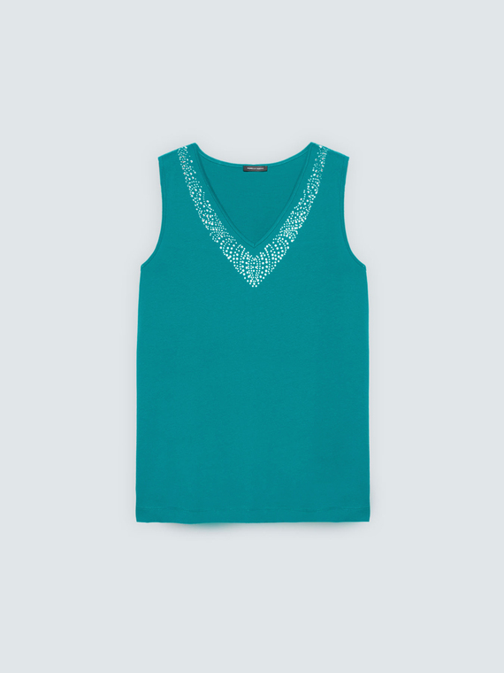 Cotton top with rhinestones