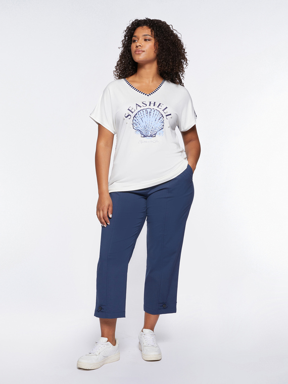Fiorella Rubino - T-shirt con perle e stampa Donna, Bianco Taglia: S (48-50 IT)