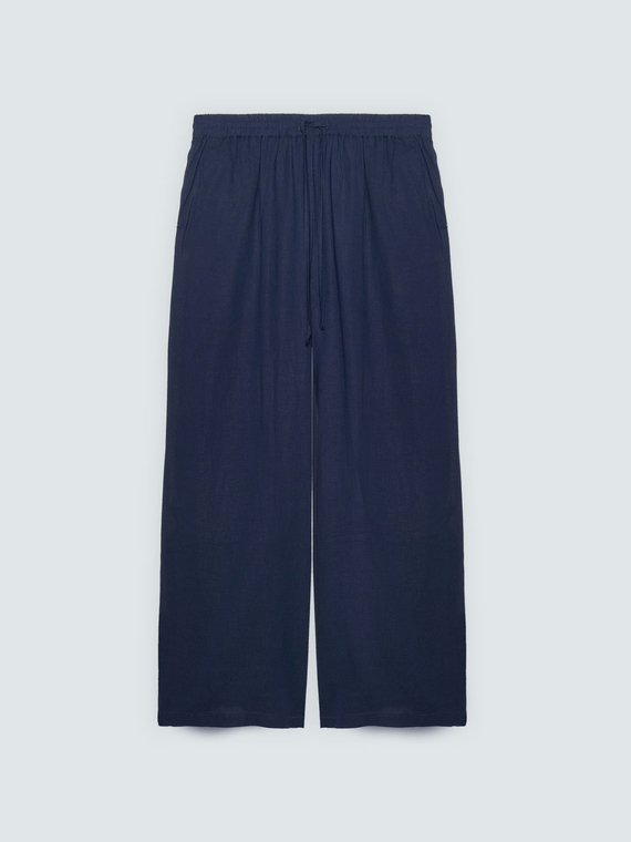 Wide Leg Linen Blend Trousers