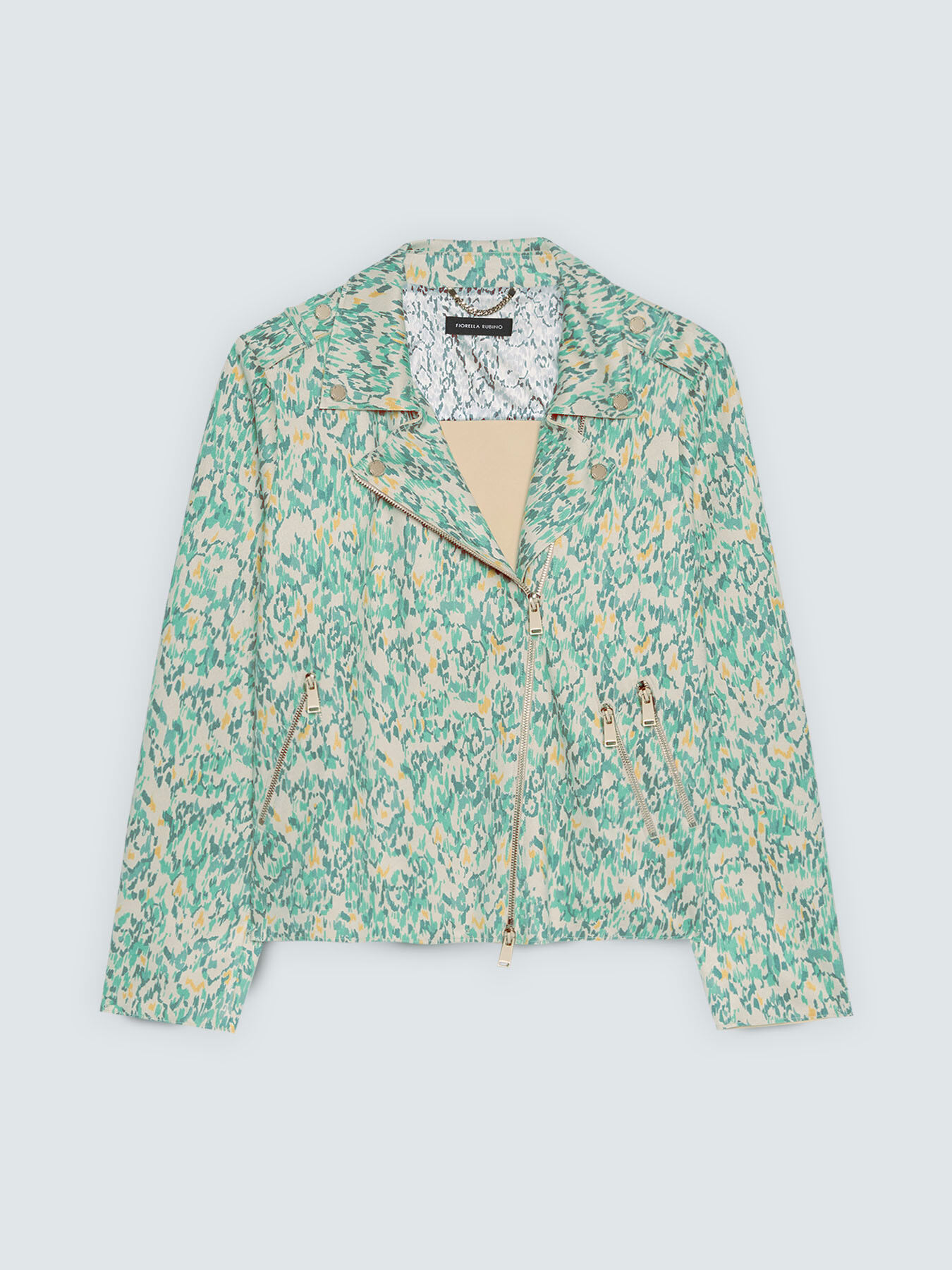 Biker jacket in printed soft touch fabric image number 4