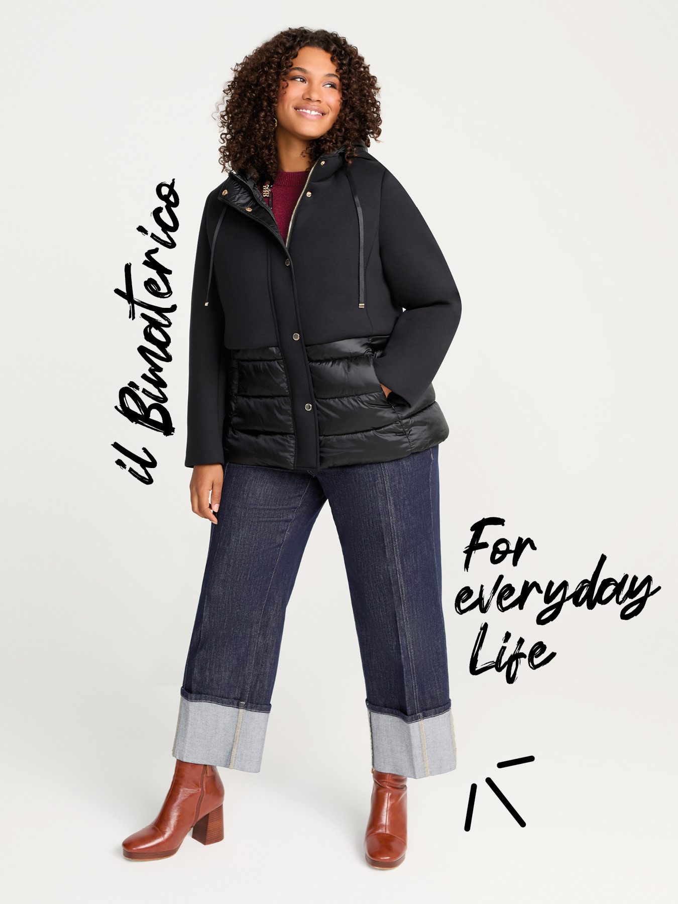 Bimaterial-Daunenjacke mit Kapuze image number 0