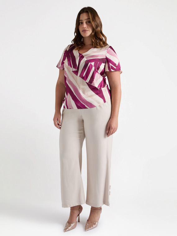 Fiorella Rubino - Blusa stampata con volant Donna, Bordeaux Taglia: 37 (46 IT)