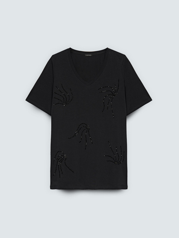 T-Shirt aus Jersey mit Perlen-Stickerei
