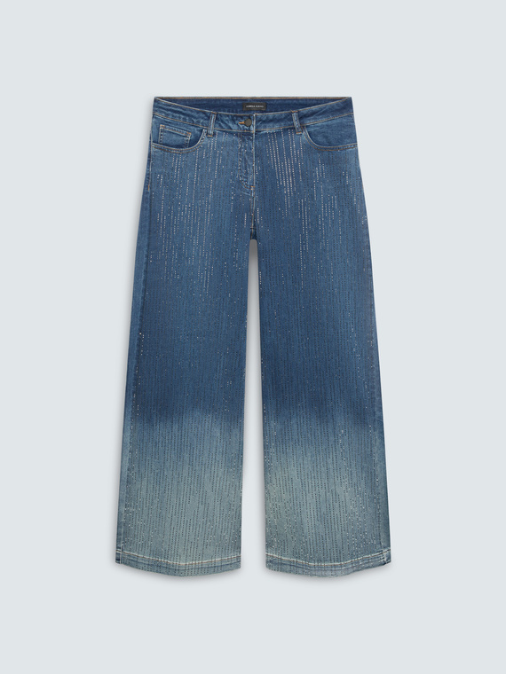 Jeans Wide Leg con pioggia di strass