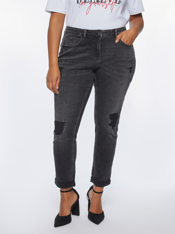 Jeans girlfit Zaffiro con strappi e strass
