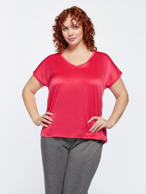 Fiorella Rubino - T-shirt in due tessuti Donna, Rosso Taglia: S (48-50 IT)