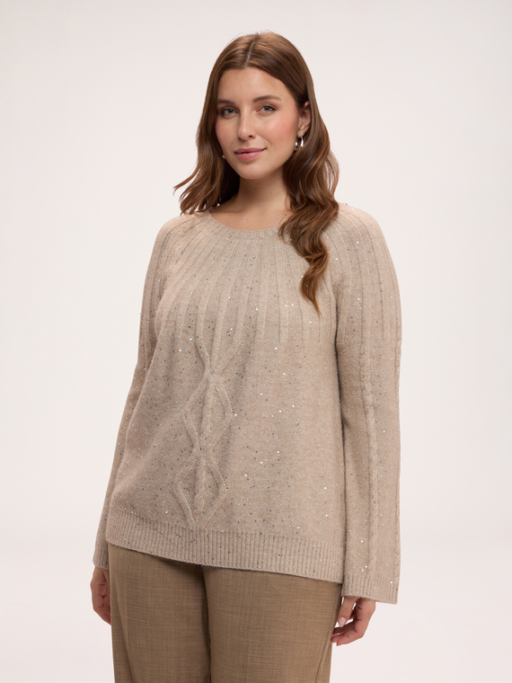 Zopfstrickpullover mit Mikropailletten