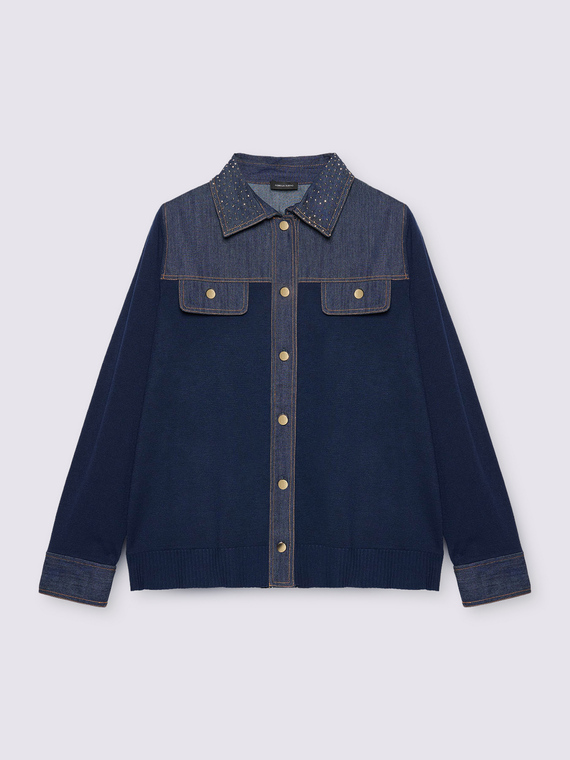 Cardigan con dettagli denim e punti luce - vista alternativa | Fiorella Rubino