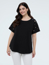 T-shirt with scalloped neckline and eyelets image number 0