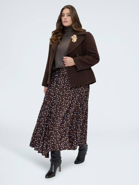 Langer Polka-Dot-Rock aus plissiertem Satin