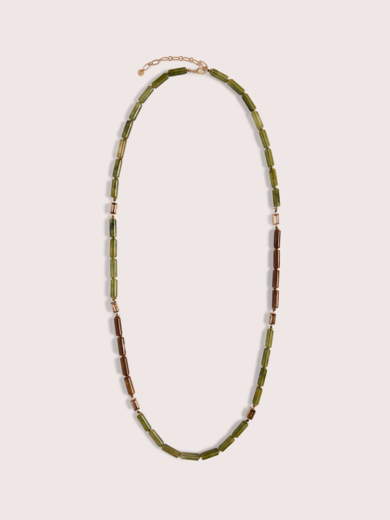 Collier long avec perles cylindriques et cristaux
