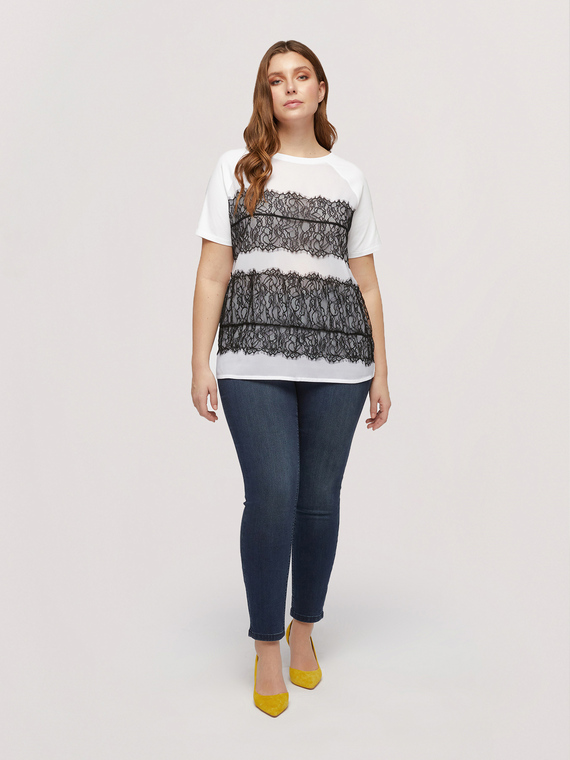 Fiorella Rubino T-shirt con bordi in pizzo Donna Bianco