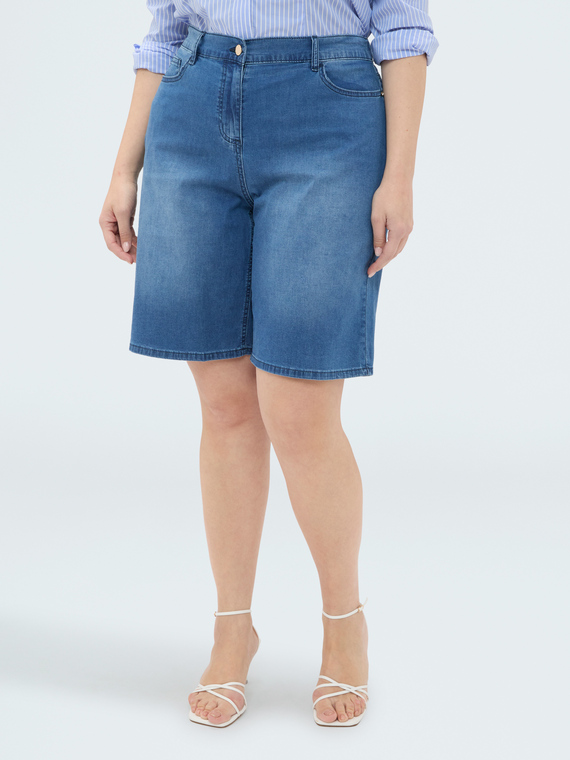 Bermuda en jean effet d&eacute;lav&eacute;