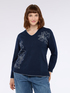 Sweater with floral embroidery and V-neck image number 2