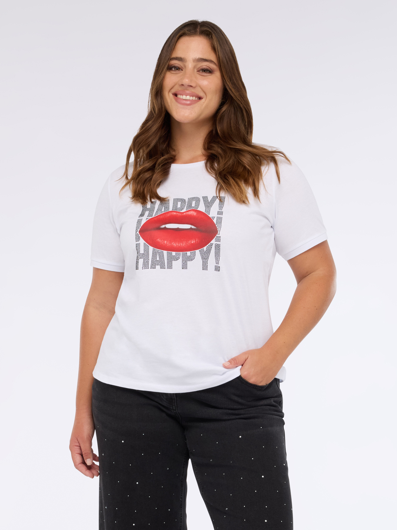 T-Shirt Happy! aus Baumwolljersey image number 0